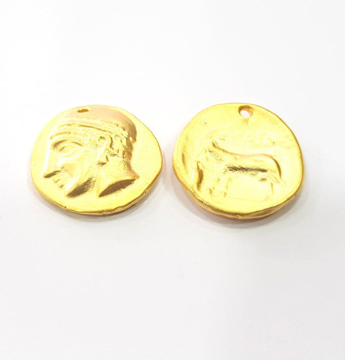 2 Coin Charms Gold Charms Gold Plated Charms  (25 mm)  G15294