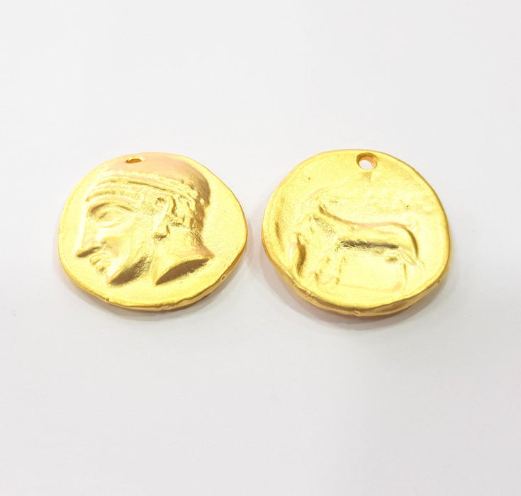 2 Coin Charms Gold Charms Gold Plated Charms  (25 mm)  G15294