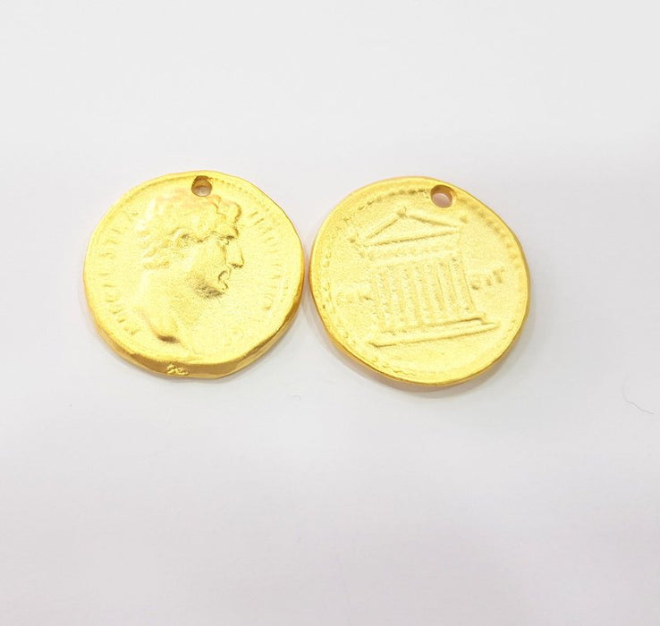 2 Coin Charms Gold Charms Gold Plated Charms  (25 mm)  G15297