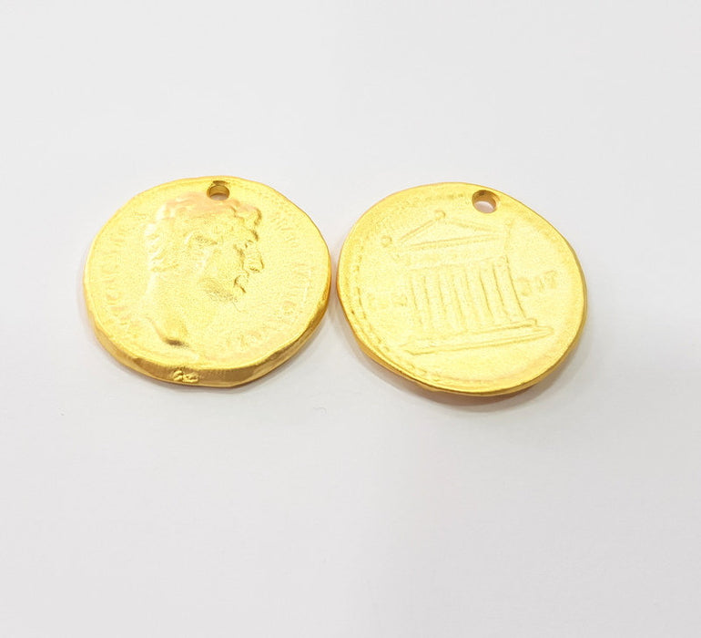 2 Coin Charms Gold Charms Gold Plated Charms  (25 mm)  G15297