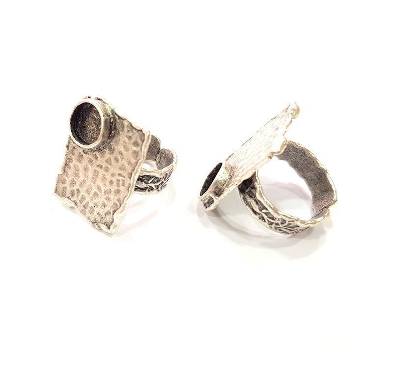 Silver Ring Setting Resin Ring Blank Cabochon Base inlay Ring Mounting Adjustable Ring Base Bezel (8 mm) Antique Silver Plated Brass G15298