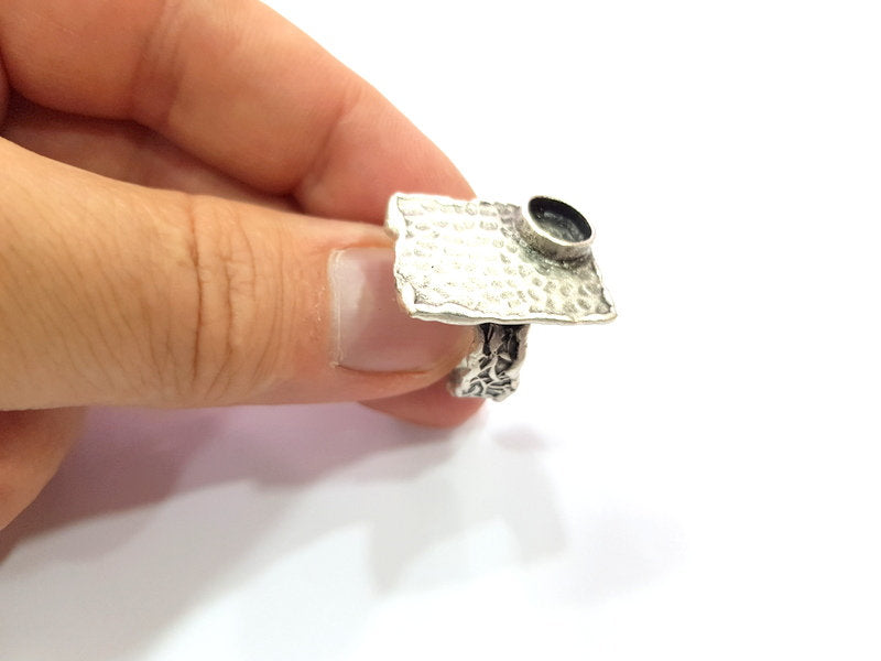 Silver Ring Setting Resin Ring Blank Cabochon Base inlay Ring Mounting Adjustable Ring Base Bezel (8 mm) Antique Silver Plated Brass G15298