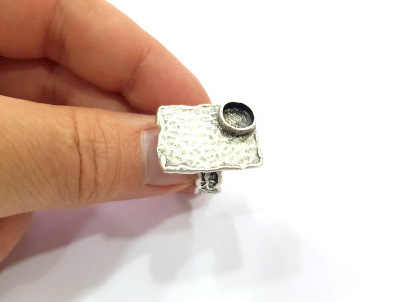 Silver Ring Setting Resin Ring Blank Cabochon Base inlay Ring Mounting Adjustable Ring Base Bezel (8 mm) Antique Silver Plated Brass G15298
