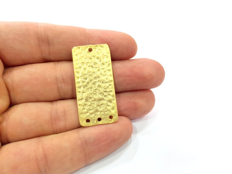 2 Hammered Rectangle Connector Charms Gold Charms Gold Plated Charms  (40x18 mm)  G15303