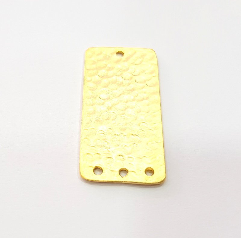 2 Hammered Rectangle Connector Charms Gold Charms Gold Plated Charms  (40x18 mm)  G15303