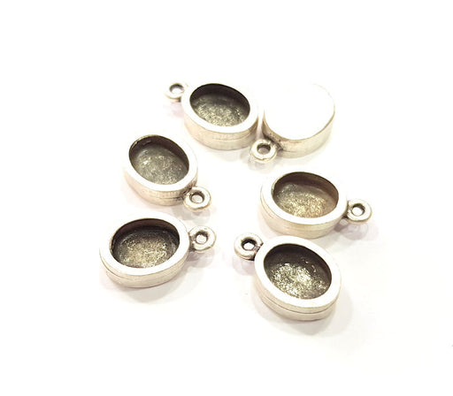 4 Silver Base Blank inlay Pendant Blank Base Resin Blank Mosaic Mountings Antique Silver Plated Metal (10x8mm blank)  G15358