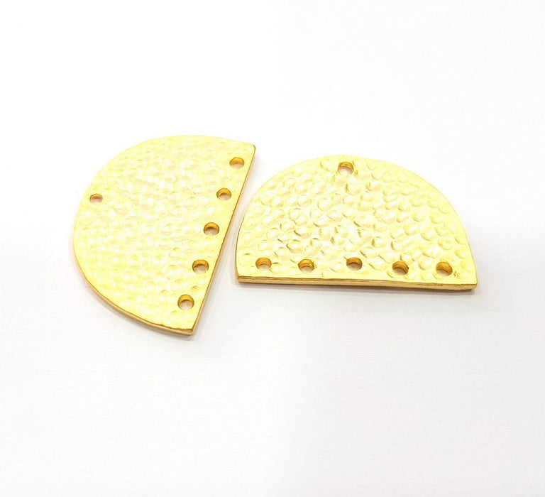 2 Hammered Semi Circle Connector Charms Half Moon Charms Gold Charms Gold Plated Charms  (30x20 mm)  G15306