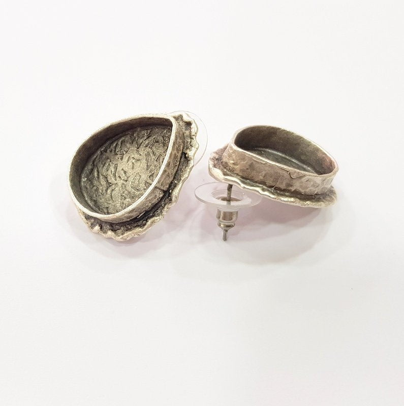 Earring Blank Base Settings Silver Resin Cabochon Base inlay Blank Mountings Antique Silver Plated Brass (20x15mm drop blank) 1 pair G15308
