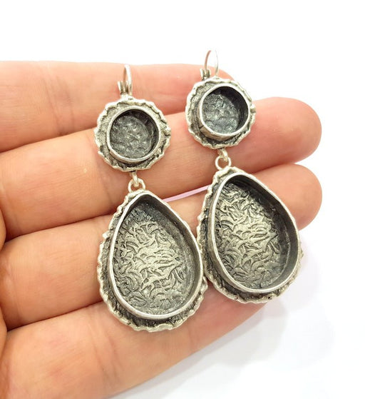 Earring Blank Base Settings Silver Resin Cabochon Base inlay Blank Mountings Antique Silver Plated Brass (25x18+10mm blank) 1 pair G15309