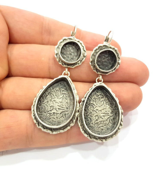Earring Blank Base Settings Silver Resin Cabochon Base inlay Blank Mountings Antique Silver Plated Brass (25x18+10mm blank) 1 pair G15309