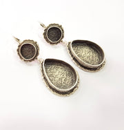Earring Blank Base Settings Silver Resin Cabochon Base inlay Blank Mountings Antique Silver Plated Brass (25x18+10mm blank) 1 pair G15309