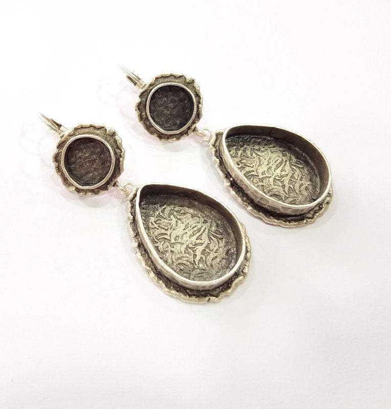 Earring Blank Base Settings Silver Resin Cabochon Base inlay Blank Mountings Antique Silver Plated Brass (25x18+10mm blank) 1 pair G15309