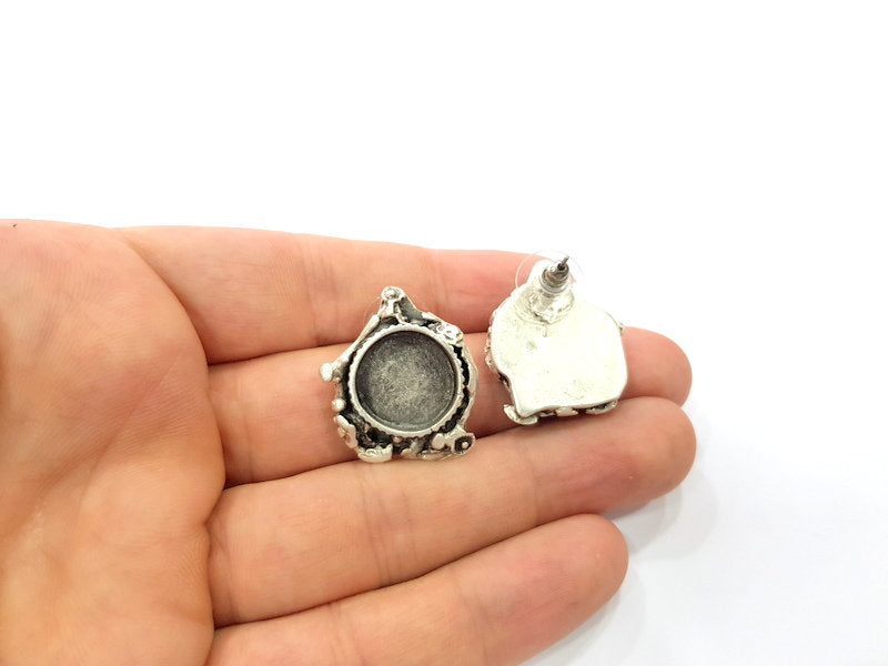 Earring Blank Base Settings Silver Resin Cabochon Base inlay Blank Mountings Antique Silver Plated Brass (15mm blank) 1 pair G16291