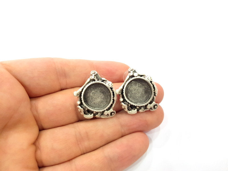 Earring Blank Base Settings Silver Resin Cabochon Base inlay Blank Mountings Antique Silver Plated Brass (15mm blank) 1 pair G16291