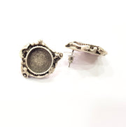 Earring Blank Base Settings Silver Resin Cabochon Base inlay Blank Mountings Antique Silver Plated Brass (15mm blank) 1 pair G16291