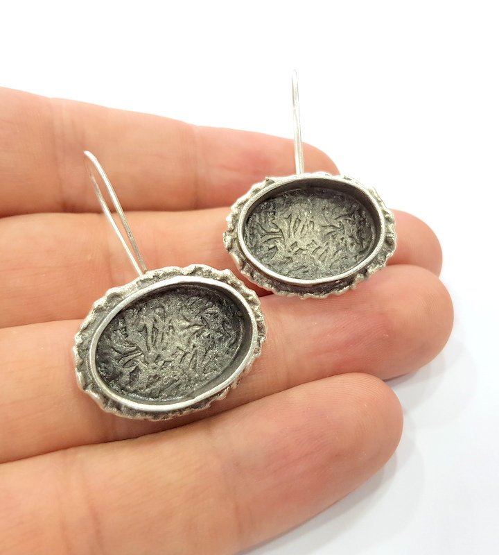 Earring Blank Base Settings Silver Resin Cabochon Base inlay Blank Mountings Antique Silver Plated Brass (20x15mm  blank) 1 pair G15311