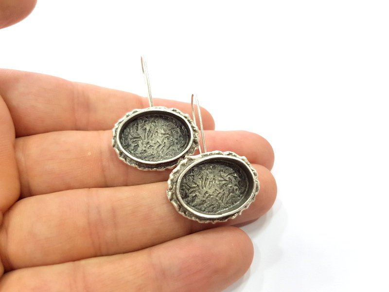 Earring Blank Base Settings Silver Resin Cabochon Base inlay Blank Mountings Antique Silver Plated Brass (20x15mm  blank) 1 pair G15311