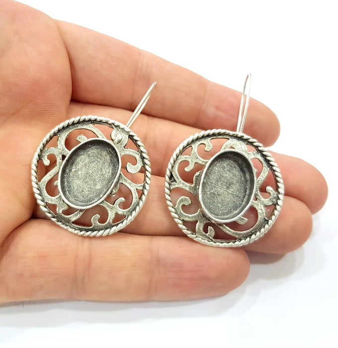 Earring Blank Base Settings Silver Resin Cabochon Base inlay Blank Mountings Antique Silver Plated Brass (18x13mm  blank) 1 pair G15364