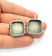 Earring Blank Base Settings Silver Resin Cabochon Base inlay Blank Mountings Antique Silver Plated Brass (20mm  blank) 1 pair G15313