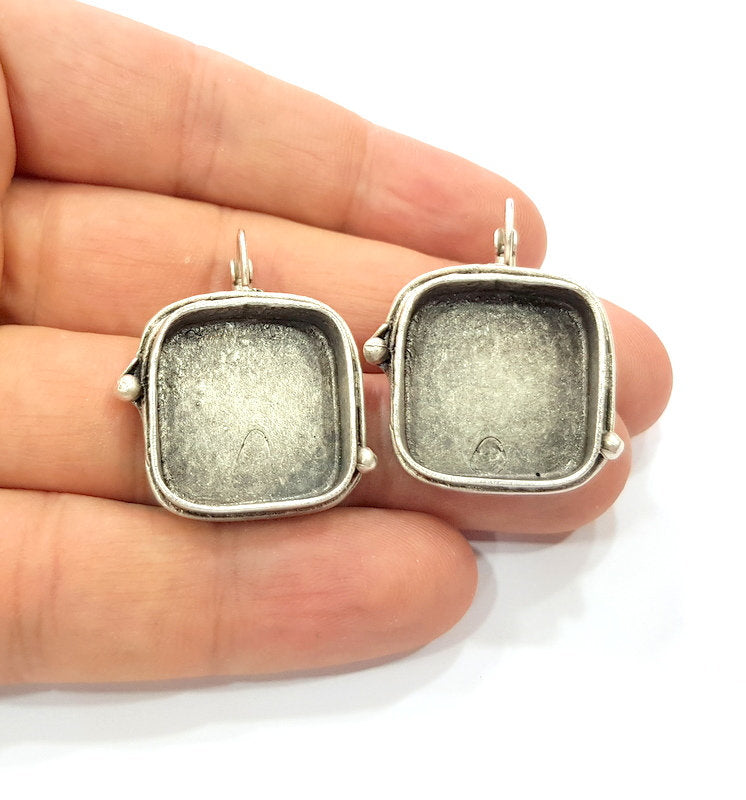Earring Blank Base Settings Silver Resin Cabochon Base inlay Blank Mountings Antique Silver Plated Brass (20mm  blank) 1 pair G15313