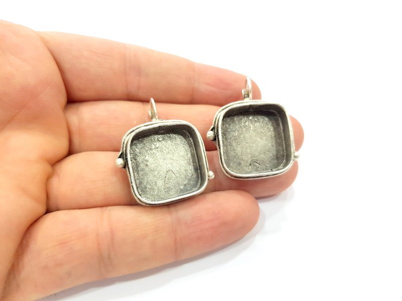 Earring Blank Base Settings Silver Resin Cabochon Base inlay Blank Mountings Antique Silver Plated Brass (20mm  blank) 1 pair G15313