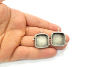 Earring Blank Base Settings Silver Resin Cabochon Base inlay Blank Mountings Antique Silver Plated Brass (20mm  blank) 1 pair G15313