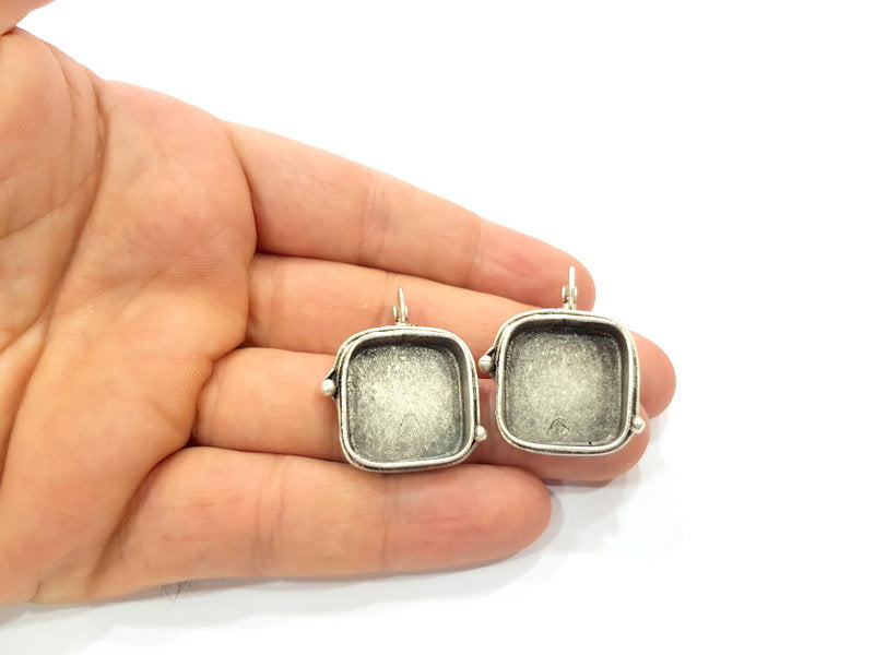 Earring Blank Base Settings Silver Resin Cabochon Base inlay Blank Mountings Antique Silver Plated Brass (20mm  blank) 1 pair G15313