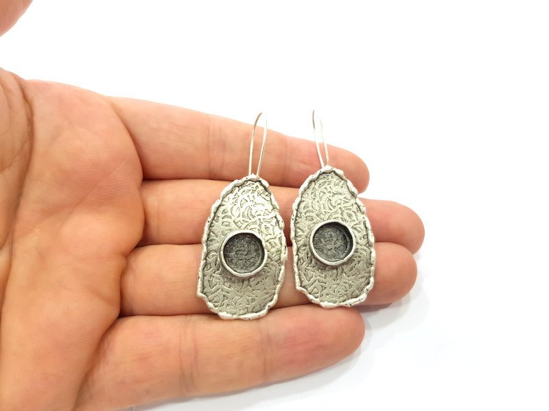 Earring Blank Base Settings Silver Resin Cabochon Base inlay Blank Mountings Antique Silver Plated Brass (10mm  blank) 1 pair G15314