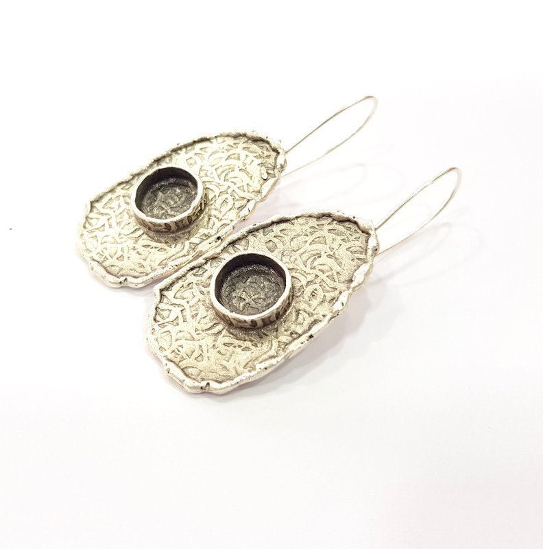 Earring Blank Base Settings Silver Resin Cabochon Base inlay Blank Mountings Antique Silver Plated Brass (10mm  blank) 1 pair G15314