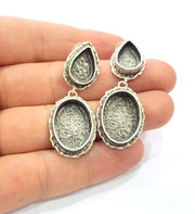 Earring Blank Base Settings Silver Resin Cabochon Base inlay Blank Mountings Antique Silver Plated Brass (20x15+14x10mm blank) 1 pair G15315