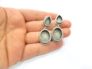 Earring Blank Base Settings Silver Resin Cabochon Base inlay Blank Mountings Antique Silver Plated Brass (20x15+14x10mm blank) 1 pair G15315