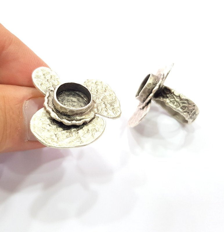 Silver Ring Setting Resin Ring Blank Cabochon Base inlay Ring Mounting Adjustable Ring Base Bezel (10 mm) Antique Silver Plated Brass G15318