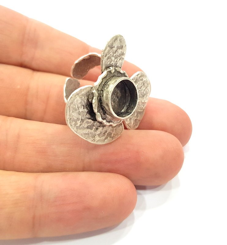 Silver Ring Setting Resin Ring Blank Cabochon Base inlay Ring Mounting Adjustable Ring Base Bezel (10 mm) Antique Silver Plated Brass G15318