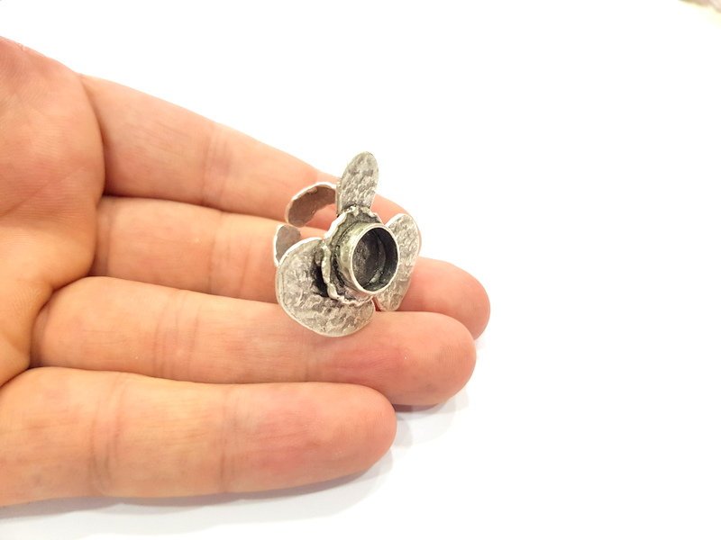 Silver Ring Setting Resin Ring Blank Cabochon Base inlay Ring Mounting Adjustable Ring Base Bezel (10 mm) Antique Silver Plated Brass G15318