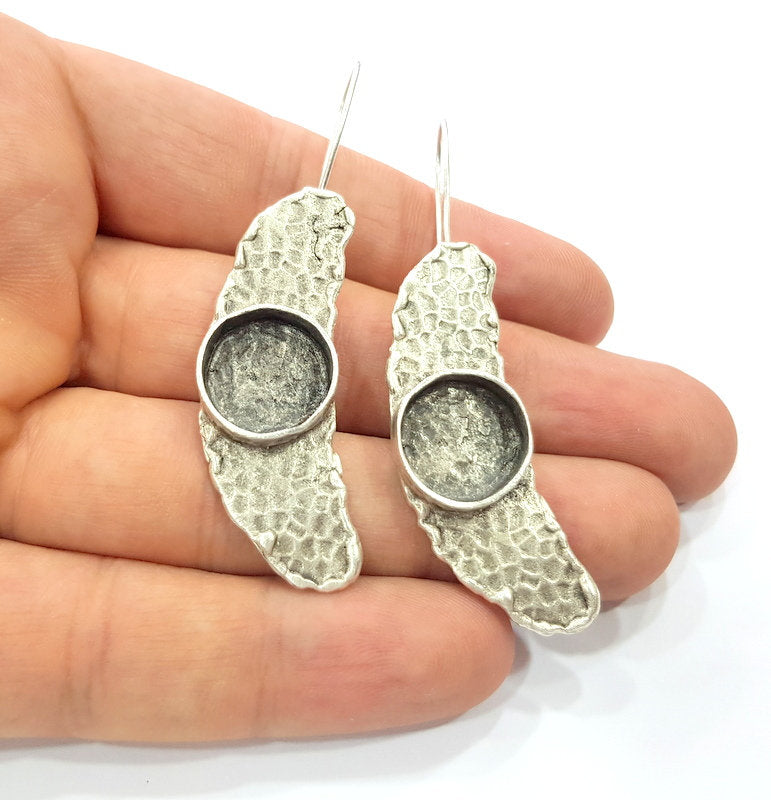Earring Blank Base Settings Silver Resin Cabochon Base inlay Blank Mountings Antique Silver Plated Brass (14mm  blank) 1 pair G15319