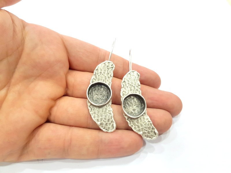 Earring Blank Base Settings Silver Resin Cabochon Base inlay Blank Mountings Antique Silver Plated Brass (14mm  blank) 1 pair G15319