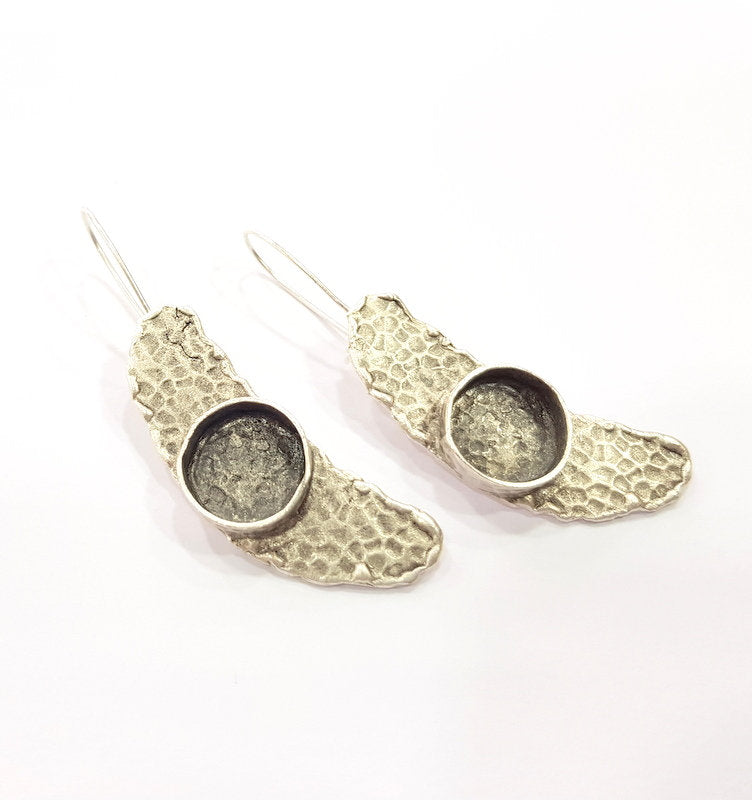Earring Blank Base Settings Silver Resin Cabochon Base inlay Blank Mountings Antique Silver Plated Brass (14mm  blank) 1 pair G15319