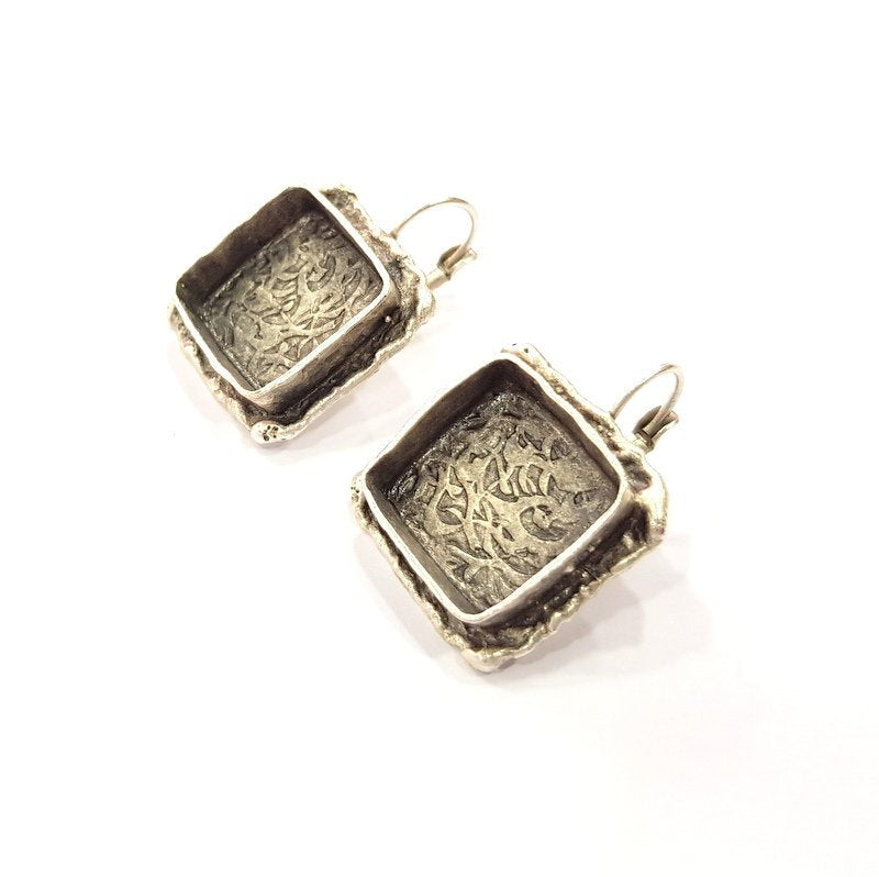 Earring Blank Base Settings Silver Resin Cabochon Base inlay Blank Mountings Antique Silver Plated Brass (14mm  blank) 1 pair G15320