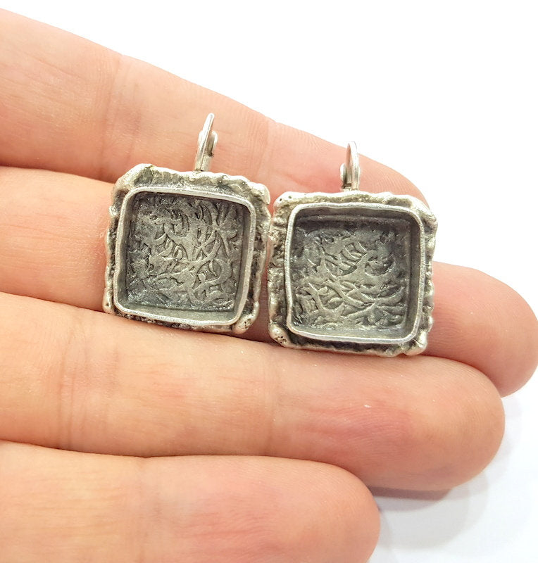 Earring Blank Base Settings Silver Resin Cabochon Base inlay Blank Mountings Antique Silver Plated Brass (14mm  blank) 1 pair G15320