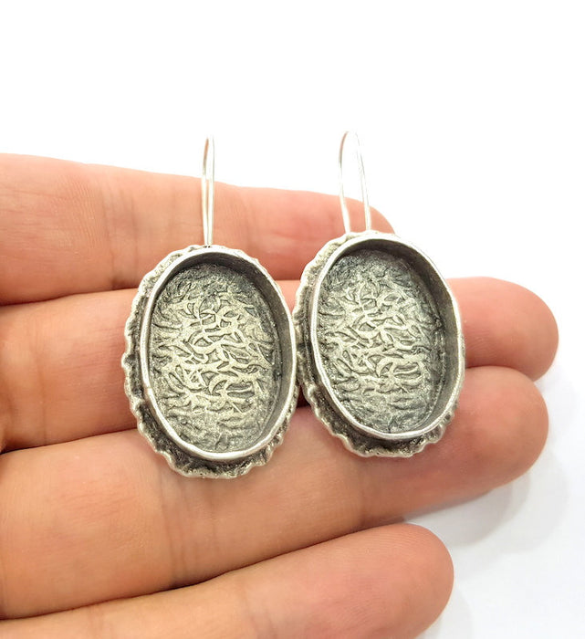 Earring Blank Base Settings Silver Resin Cabochon Base inlay Blank Mountings Antique Silver Plated Brass (25x18mm  blank) 1 pair G15365