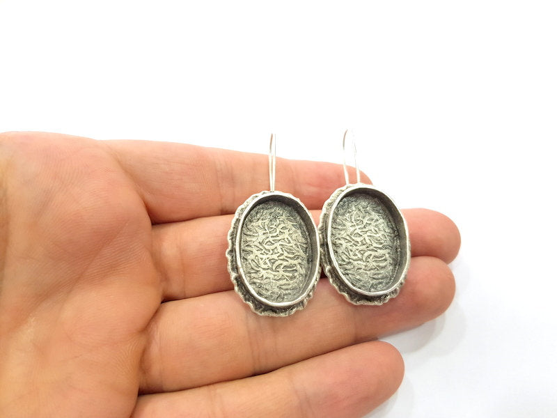 Earring Blank Base Settings Silver Resin Cabochon Base inlay Blank Mountings Antique Silver Plated Brass (25x18mm  blank) 1 pair G15365