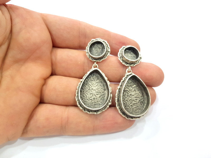 Earring Blank Base Settings Silver Resin Cabochon Base inlay Blank Mountings Antique Silver Plated Brass (25x18mm+10mm blank) 1 pair G15323