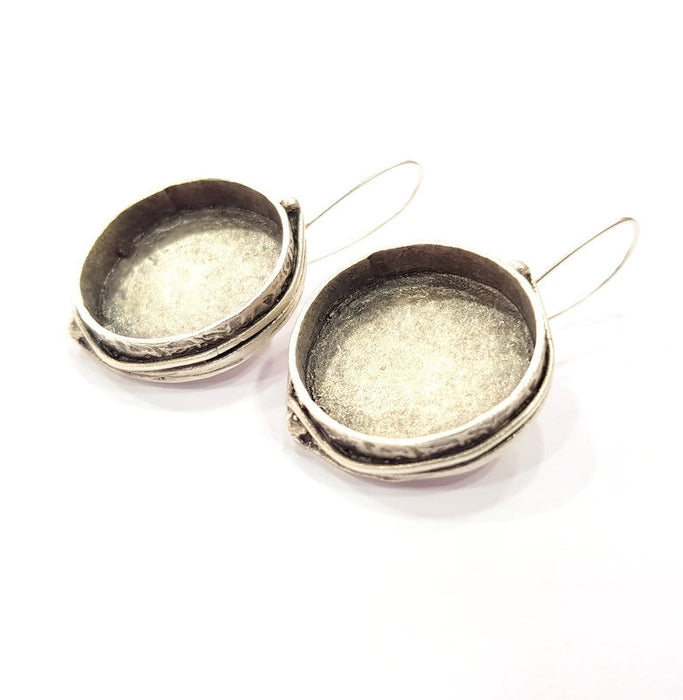 Earring Blank Base Settings Silver Resin Cabochon Base inlay Blank Mountings Antique Silver Plated Brass (24mm  blank) 1 pair G15324