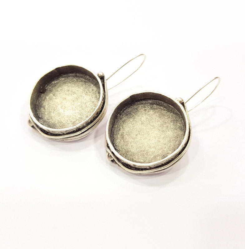 Earring Blank Base Settings Silver Resin Cabochon Base inlay Blank Mountings Antique Silver Plated Brass (24mm  blank) 1 pair G15324