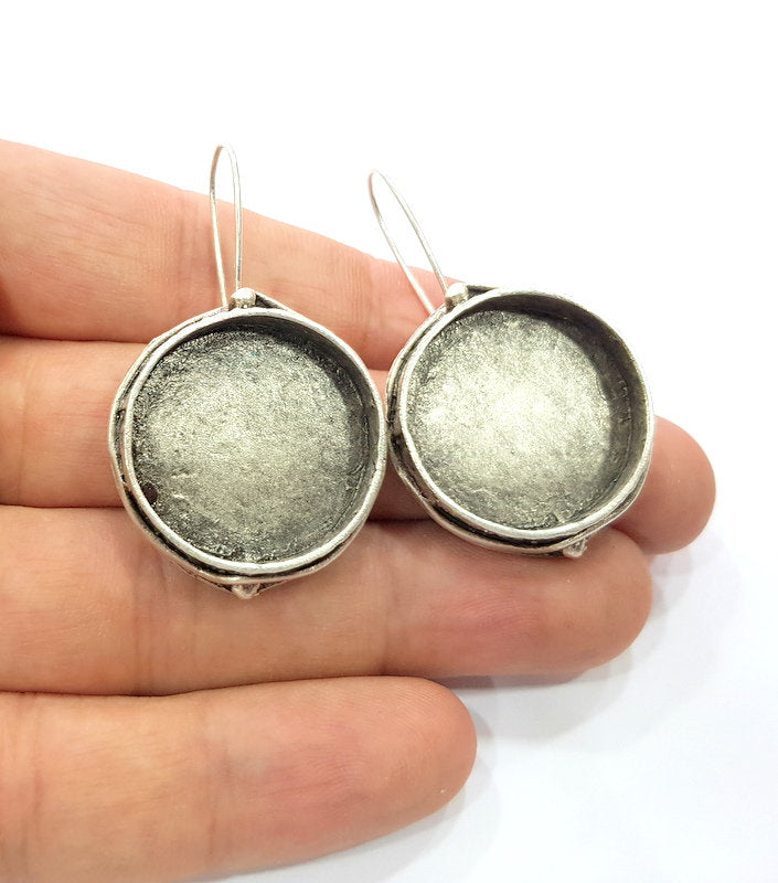 Earring Blank Base Settings Silver Resin Cabochon Base inlay Blank Mountings Antique Silver Plated Brass (24mm  blank) 1 pair G15324