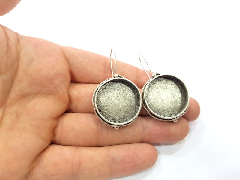 Earring Blank Base Settings Silver Resin Cabochon Base inlay Blank Mountings Antique Silver Plated Brass (24mm  blank) 1 pair G15324