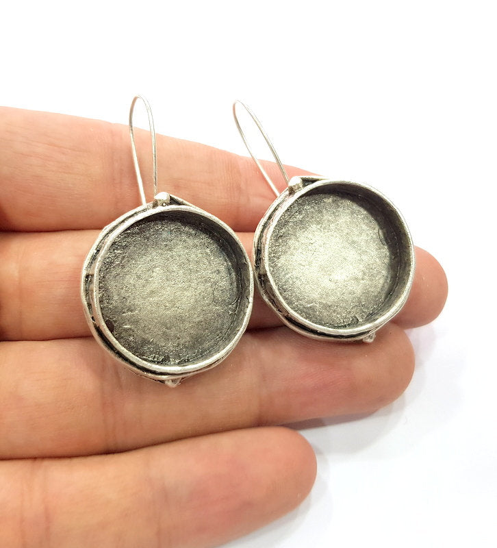 Earring Blank Base Settings Silver Resin Cabochon Base inlay Blank Mountings Antique Silver Plated Brass (24mm  blank) 1 pair G15324