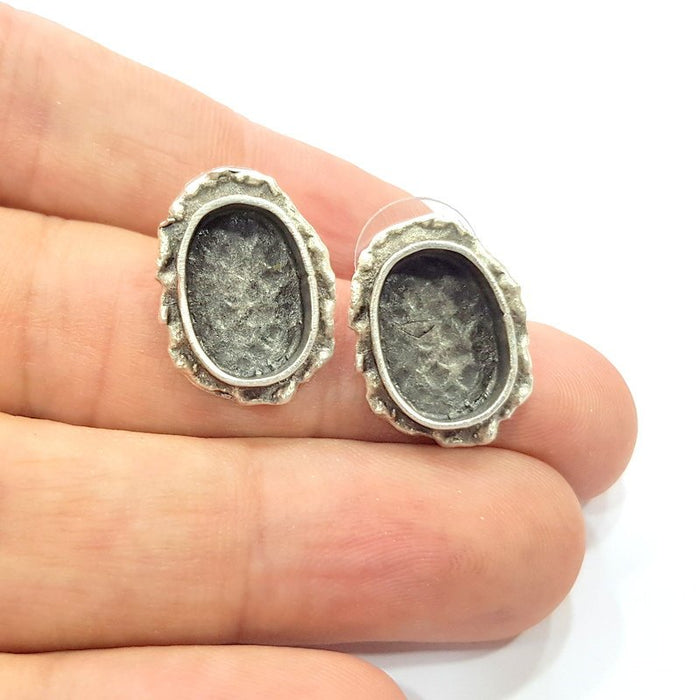 Earring Blank Base Settings Silver Resin Cabochon Base inlay Blank Mountings Antique Silver Plated Brass (14x10mm  blank) 1 pair G15326