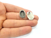 Earring Blank Base Settings Silver Resin Cabochon Base inlay Blank Mountings Antique Silver Plated Brass (14x10mm  blank) 1 pair G15326