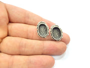 Earring Blank Base Settings Silver Resin Cabochon Base inlay Blank Mountings Antique Silver Plated Brass (14x10mm  blank) 1 pair G15326